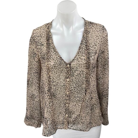 Urban Outfitters Pins & Needles Beige Leopard Long Sleeve Button Up Shirt Top S - Picture 1 of 4
